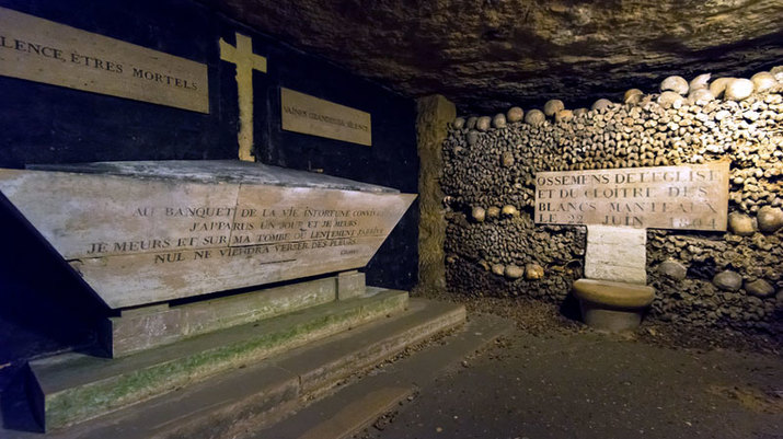 The Catacombs' ossuary corridor
